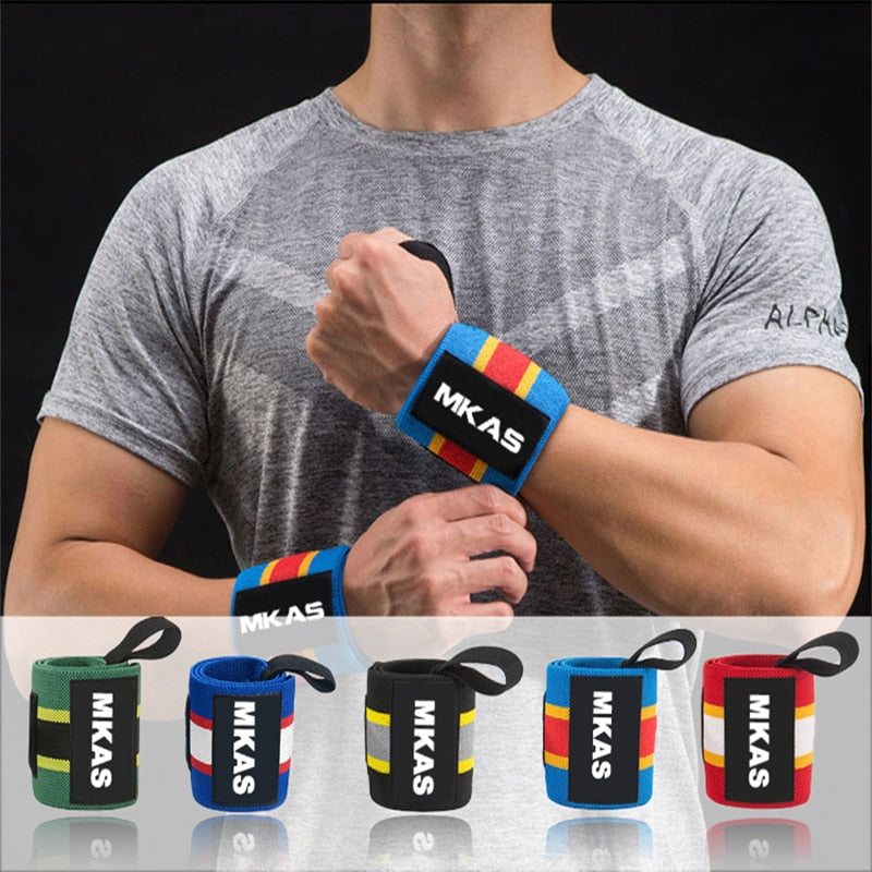 MKAS 1pair Wrist Wrap Weight Lifting Gym Cross Training Fitness Padded Thumb Brace Strap Power Hand Support Bar Wristband