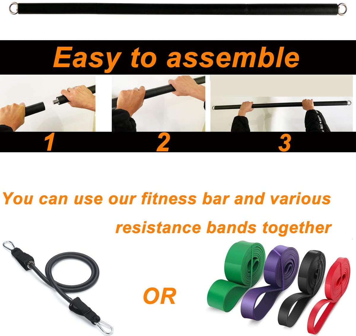 Workout Bar Fits All Resistance Bands with Clip Portable Resistance Bands Exercise Bar for Fitness Home Gym Workout Full Body