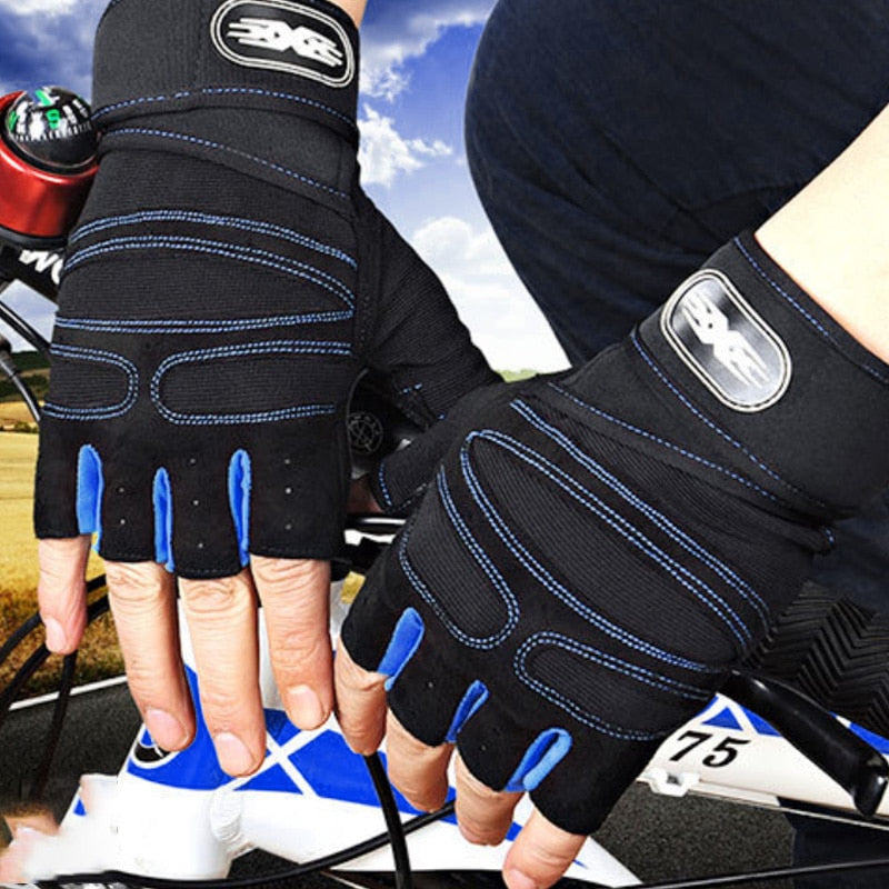 Men Gym Gloves Half Finger Cycling Gloves Pro Fitness Weight Lifting Body Building Training Sports Exercise Workout Bike Gloves