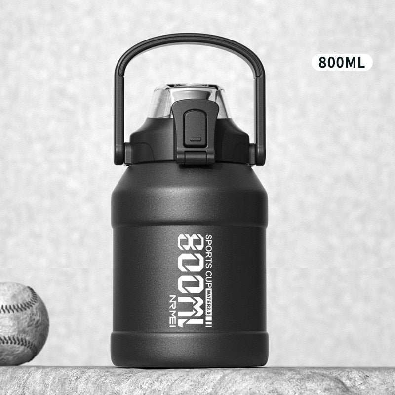 2L Water Bottle Thermos Bottle with Removable Straw, Protable Stainless Steel Water Bottle with Carry Handle for Gym
