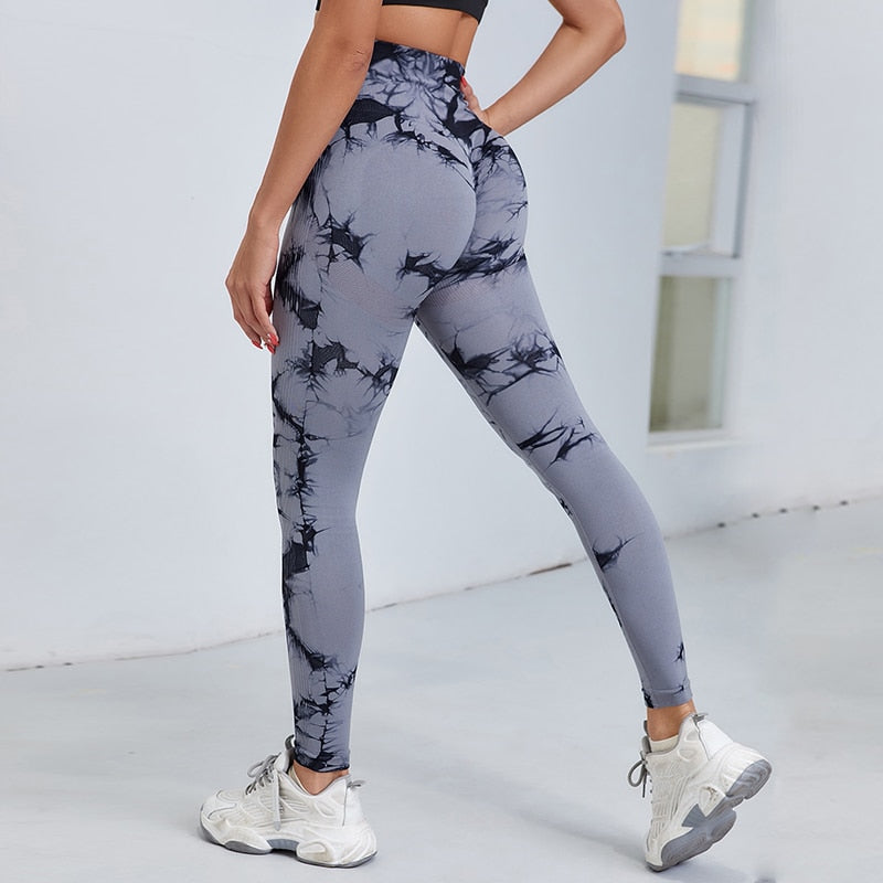 Sport Yoga Leggings Women Seamless Gym Clothing Fitness High Waist Push Up Workout Tights Tie Dyeing Process Pants