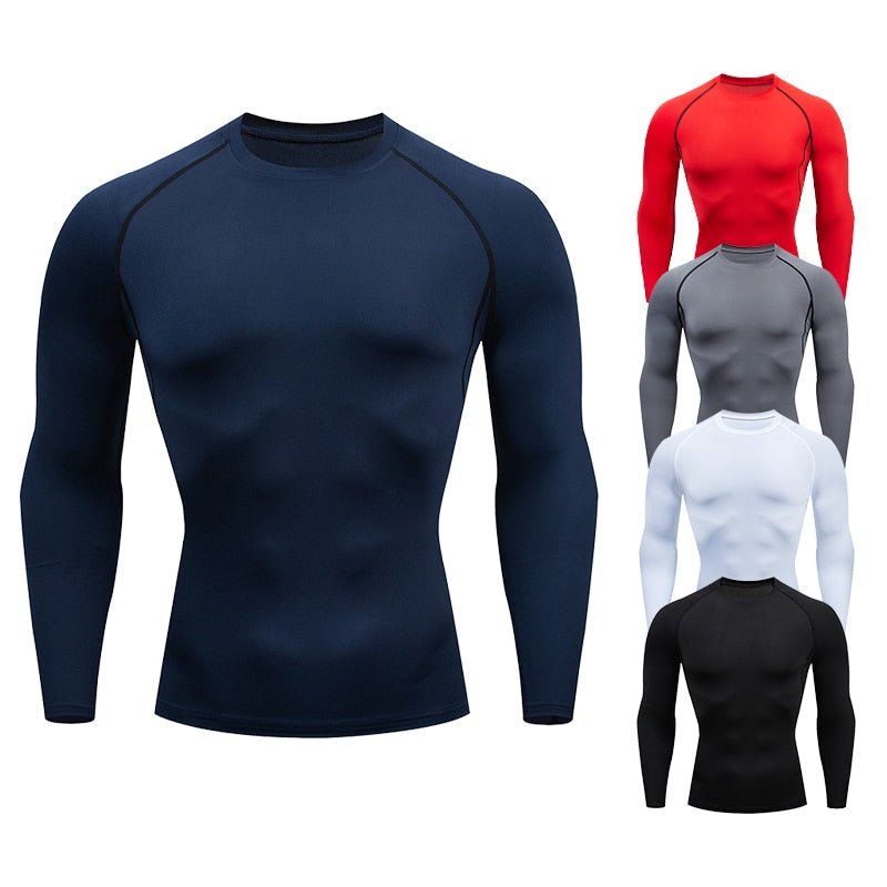 Men Compression Running T-shirt Fitness Tight Long Sleeve Sport Shirts Training Jogging Tops Gym Sportswear Dry Fit Rashgard